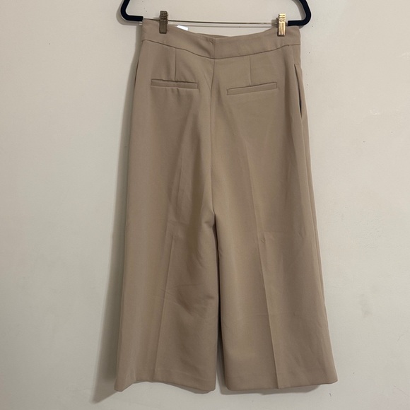 Zara High-Waisted Tan Culotte Trousers Wide-Leg Cropped size L Streetwear Office - Picture 2 of 9